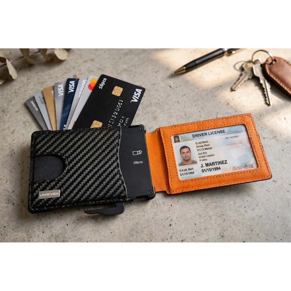 UMWOVEN / Onmover Bifold Pop-Up Card Holder RFID Wallet Carbon Fiber Orange